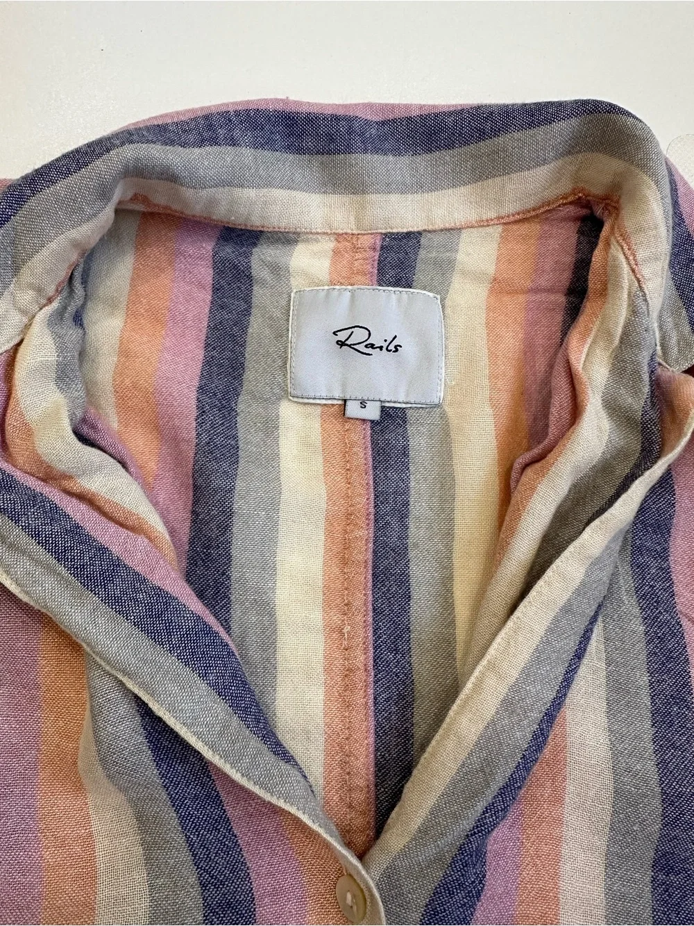 Rails Marley Top Mandalay Stripe Women Size S Button Down Tie Front Linen Rayon - Picture 8 of 11